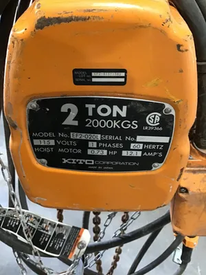 2 Ton KITO Chain Hoist EF2-020L 115V 0.73 Hoist Motor