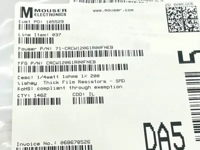 New | in-Stock Vishay Dale CRCW12061R00FNEB Resistors Michigan US | Maverick Industrial Sales #1397025