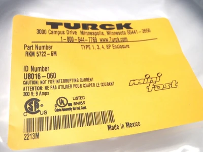 New | in-Stock Turck Mini Fast Cordset U8016-060 Connector Accessories Michigan US | Maverick Industrial Sales #1462712