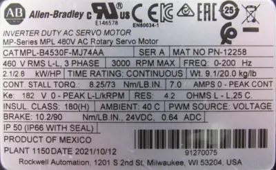 ALLEN BRADLEY MPL-B4530F-MJ74AA SERVO MOTOR SER.A MPLB4530FMJ74AA (NEW SURPLUS)