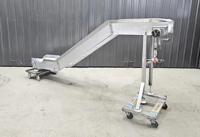 Used Belt Conveyor, 12’’ Wide X 124’’ Long, Cleated Belt