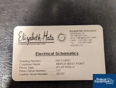USED Elizabeth-HATA Hata Tablet Press, Model HT-AP18SS-U