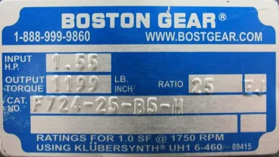 NEW BOSTON GEAR F724-25-B5-H GEAR REDUCER 25:1 F72425B5H 1-1/8" DIA.