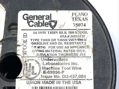 Used General Cable Black Machine Tool Wire 14 19/W THHN BLK 500 4lbs 7.9oz Cable & Wire Michigan US | Maverick Industrial Sales #1518205