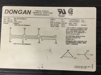 Used DONGAN 83-35-4322CC Transformers Michigan US | Ideal Machinery #1260191