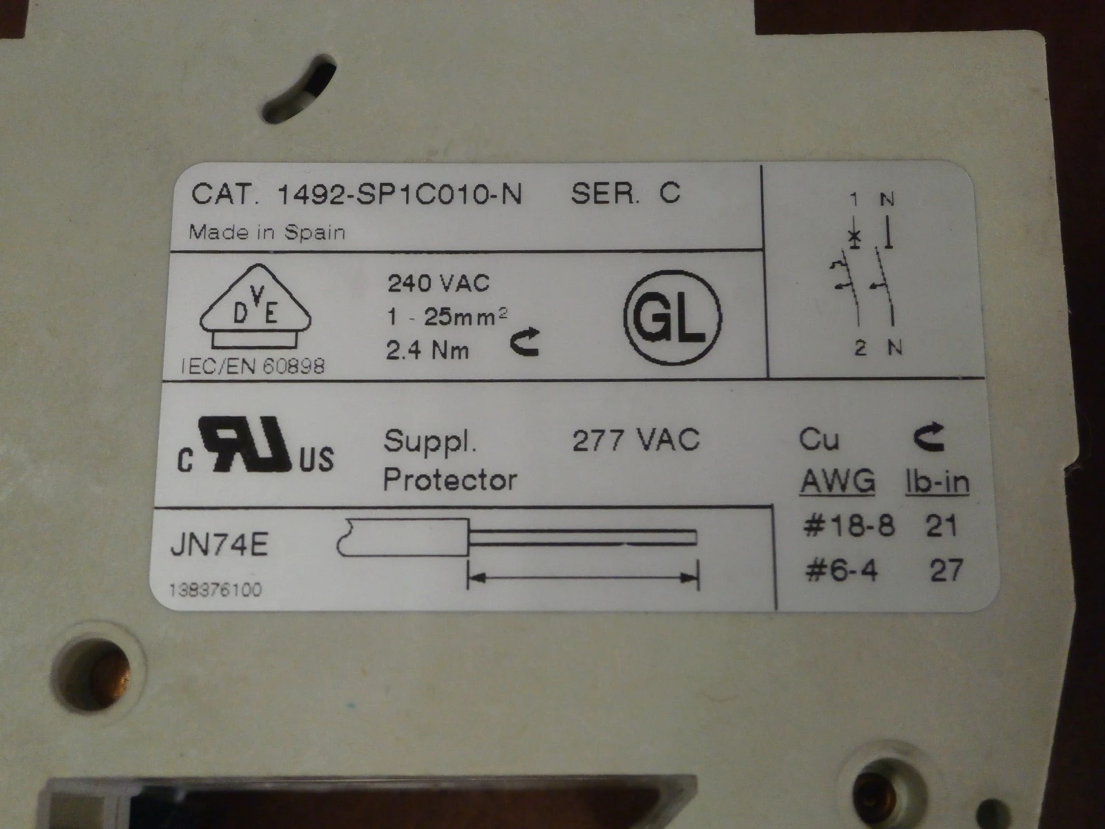 USED Allen-Bradley 1492SP1C010-N