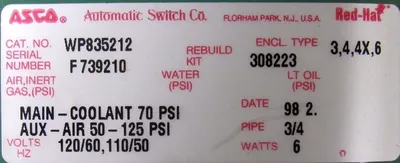 NEW ASCO WP835212 SOLENOID VALVE 120/60V