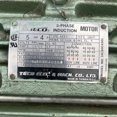Used Teco 3A184C4001 A.C. Motors California US | Davliegogo LLC #1705351