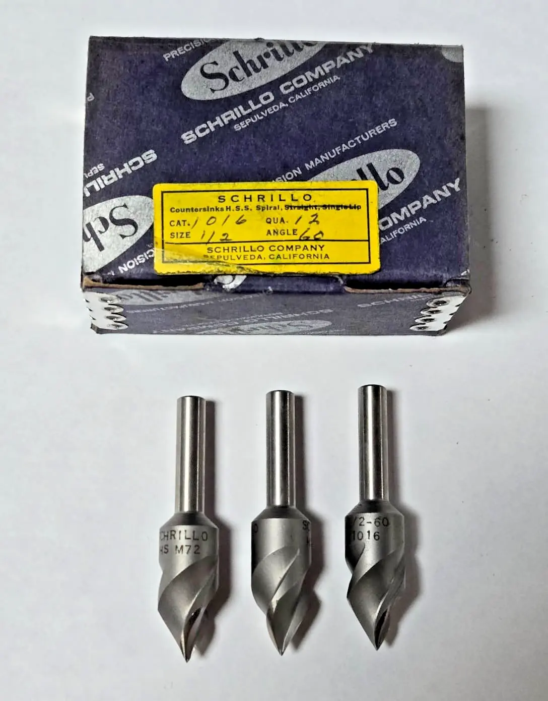 Schrillo 1/2" High Speed Steel Countersink 60 Degree #1016 USA Lot of 3