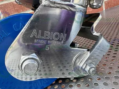 USED ALBION DUAL TECH 5" INDUSTRIAL CASTER W/ THREADED FITTING, 6" X 4.5" PLATFORM