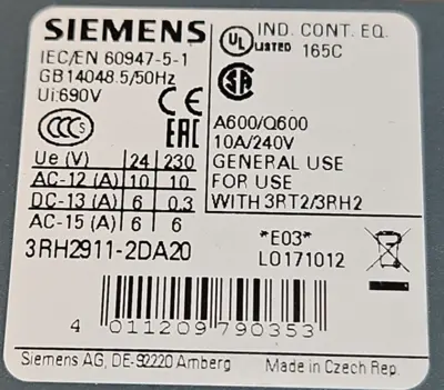 USED Siemens 3RH2911-2XA40-0MA0