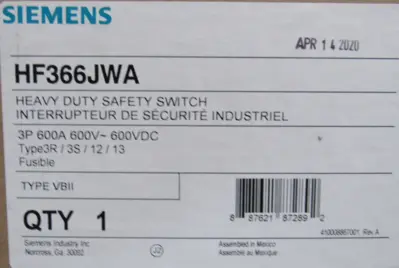 NEW SIEMENS HF366JWA HEAVY DUTY SAFETY SWITCH