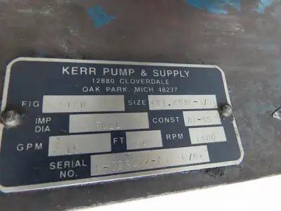 Kerr 5180 Vertical Process Pump Size 1x1-1/4x6-3/16 230/460V 0.5 1/2Hp 15GPM