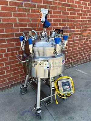 USED PURE FLO PRECISION 150 L STAINLESS STEEL JACKETED REACTOR 45 PSI W/ 0.5 HP MIXER
