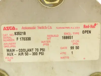 Asco Red Hat 835218 Coolant Angle Valve 1" NPT
