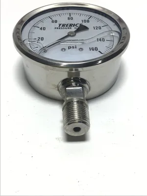 Trerice 316 Stainless Steel Tube & Socket Pressure Gauge 0-160 PSI
