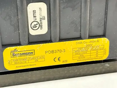 PDB370-3 | Bussmann  Power Distribution Block 3-Pole 310A 600V - Used