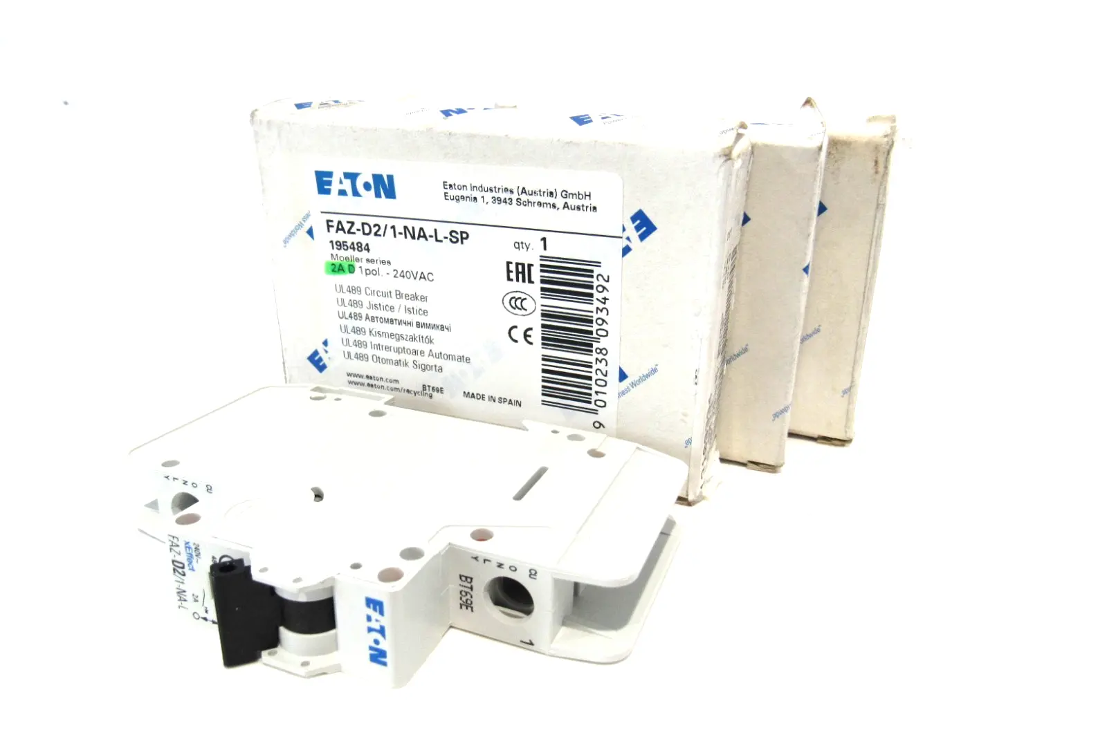 LOT OF 3 NEW EATON FAZ-D2/1-NA-L-SP CIRCUIT BREAKERS FAZD21NALSP