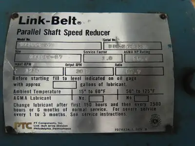 Link Belt HT1000-67 Parallel Shaft Speed Reducer 10.7Hp 57.7 Ratio 30.3RPM Out