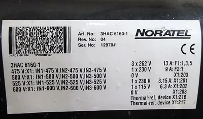 Noratel / ABB 3HAC 6160-1 Transformer 3 Phase 475 - 600V Rev. 04 Used