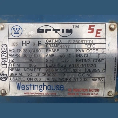 Westinghouse 125 HP Electric Motor