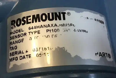 USED ROSEMOUNT 644HANAXAJ6M5F6 SENSOR TYPE: PT100_385, 3 WIRE