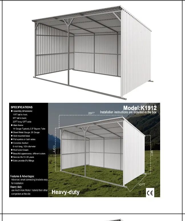 K1912 Unused 20FTx12FT  Livestock Metal Shed