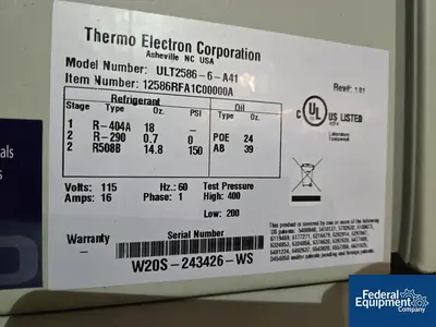 Used Thermo Electron Thermo Electron -86C ULT Lab Freezer Model ULT2586-6-A41 Ultra-Low Temperature Freezers Ohio US | Federal Equipment Company #1256579