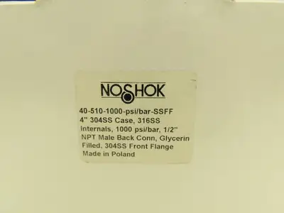 NoShok 40-510-1000 4" Stainless Pressure Gauge 1000 PSI Oil Filled 1/2" NPT