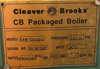 USED 2002 CLEAVER BROOKS CBW 700-500