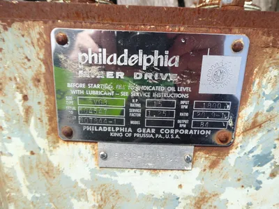 Philadelphia Mixer Drive Type 6VG3 15HP 1800 RPM In 84 Out 20.9:1 Ratio Used