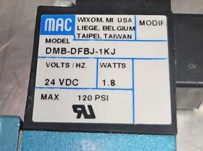 MAC 52A-31-B0A-DM-DFBJ-1KJ Pneumatic Solenoid Valve W/ DMB-DFBJ-1KJ Loc6C11