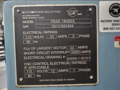 2009 SOUTHWESTERN INDUSTRIES TRAK 1840SX LATHES, CNC, FLAT BED | Wheeler Machinery Sales (2)