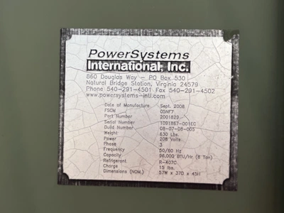 Power System Diesel Engine 35 KW 208 V 3ph 1800 RPM 1240 HRS 05N