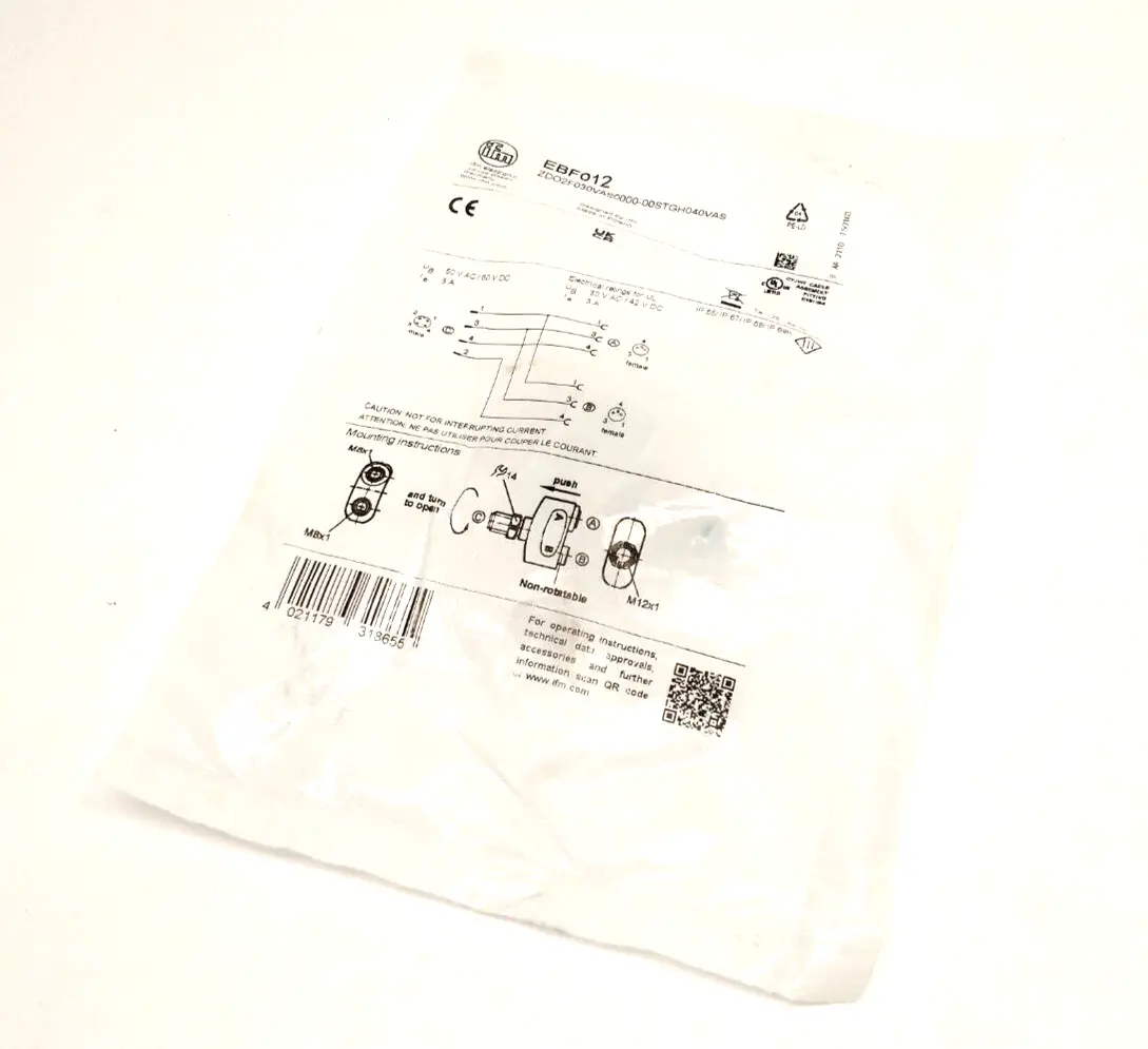 ZDO2F030VAS0000-00STGH040VAS, EBF012 | IFM EBF012 Y/T Splitter Connector M12 To M8 ZDO2F030VAS0000-00STGH040VAS - New