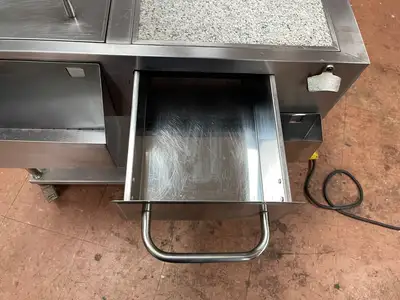 Used Falcon Restaurant Supply Used Stainless Steel Drink Serving Cart with Ice Bin, Drain and Caster Wheels Underbar Equipment Illinois US | Falcon Restaurant Supply #1376177