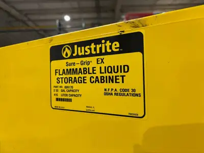 USED JUSTRITE 59"LX34"DX65"H, 110G, 416L CAPACITY FLAMMABLE STORAGE CABINET
