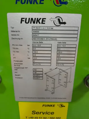 Used FUNKE FP 05-57-1-V-1 10.0 BAR Heat Exchangers South Carolina US | ESS Industrial Equipment Sales #1311381