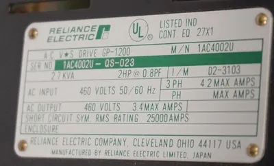 RELIANCE ELECTRIC 1AC4002U A-C VS GP-1200 DRIVE 2HP