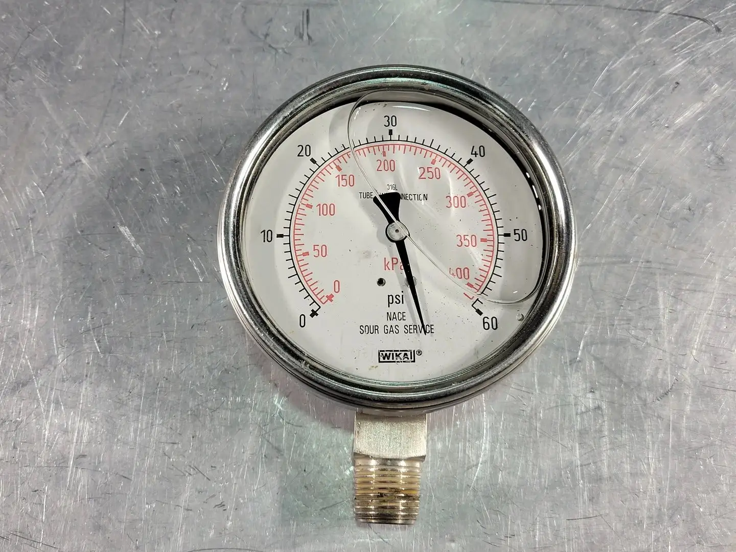 4" NACE Sour Gas Service Gauge, Range 0-60 PSI, Liquid Filled, 316L