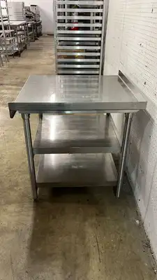 Used Falcon Restaurant Supply, Inc. Used 33" x 32" Stainless Steel Table with Shelves - RL Food Prep Tables Illinois US | Falcon Restaurant Supply #1373522