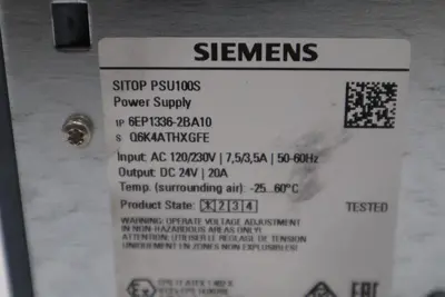 Siemens 6EP1336-2BA10 SITOP PSU100S Power Supply 24V DC 20A Output #K-1106-A