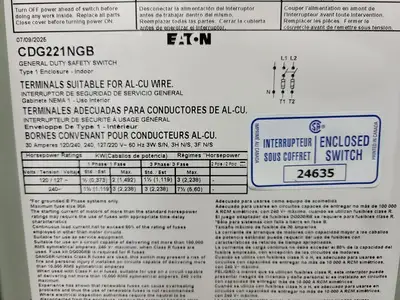 New | in-Stock EATON CDG221NGB Switchgears British Columbia CA | Lenmark #409309