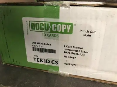 DOCUCOPY 8.5″ X 11″ White Index Card Stock ; Punch Out Letter -NIB of 1000