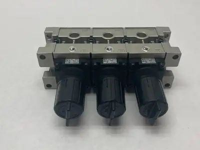 USED SMC MODULAR 3-REGULATOR MANIFOLD 1/4" NPT