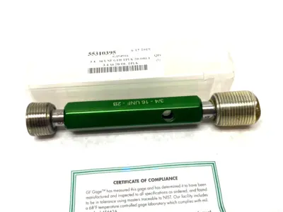 NEW GF GAGE PLUG THREAD GAGE: 3/4-16 THREAD, 2B CLASS, DOUBLE END G/NG
