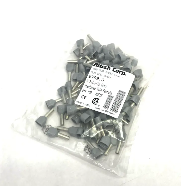New | in-Stock Altech Insulated Twin Ferrule H2x4.00/12, Dual Wire 100-PACK Terminal Blocks Michigan US | Maverick Industrial Sales #1390887