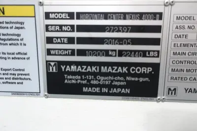Used 2016 MAZAK NEXUS HCN-4000-III Horizontal Machining Centers Illinois US | Aucto #1306867