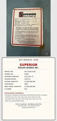 USED 2007 SUPERIOR BOILER WORKS X6-5-2500-S150