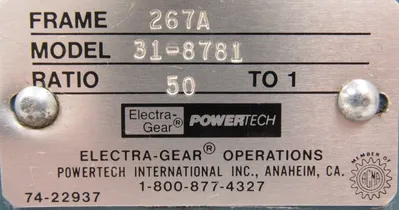 NEW ELECTRA GEAR 31-8781 GEAR REDUCER 318781 RATIO 50:1 FRAME 267A 318781